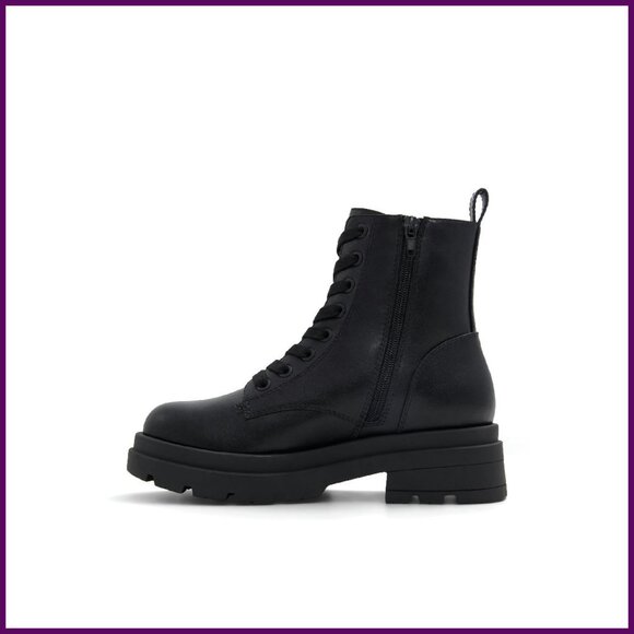 Chunky Combat Boots Vegan Lug Sole Round Toe Zipper Closure